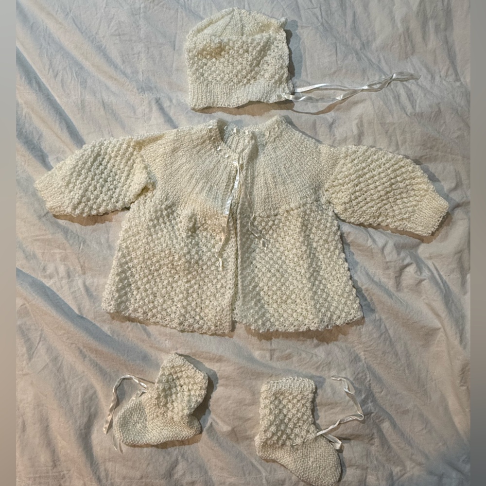 Handmade knit baby outfit